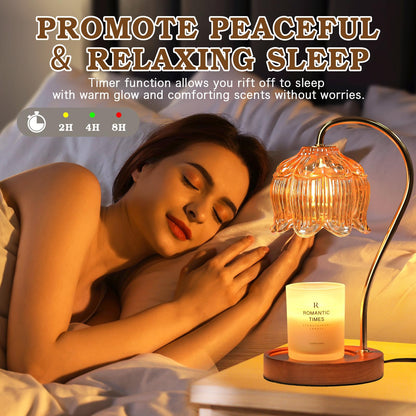 Flower Candle Warmer Lamp with Timer, Dimmable Candle Lamp Warmer, Birthday Christmas Gifts for Women Mom, House Warming for New Home Decor, Lotus Wax Melt Warmer for Jar Candles