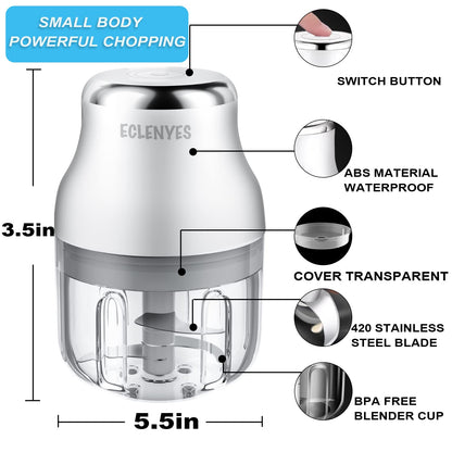 Garlic Chopper, Mini Food Processor, USB Rechargeable Mini Chopper, Powerful Garlic Crusher, Blender to Vegetable, Wireless Vegetable Chopper for Ginger, Chili, Fruit, Meat, etc（250ML）