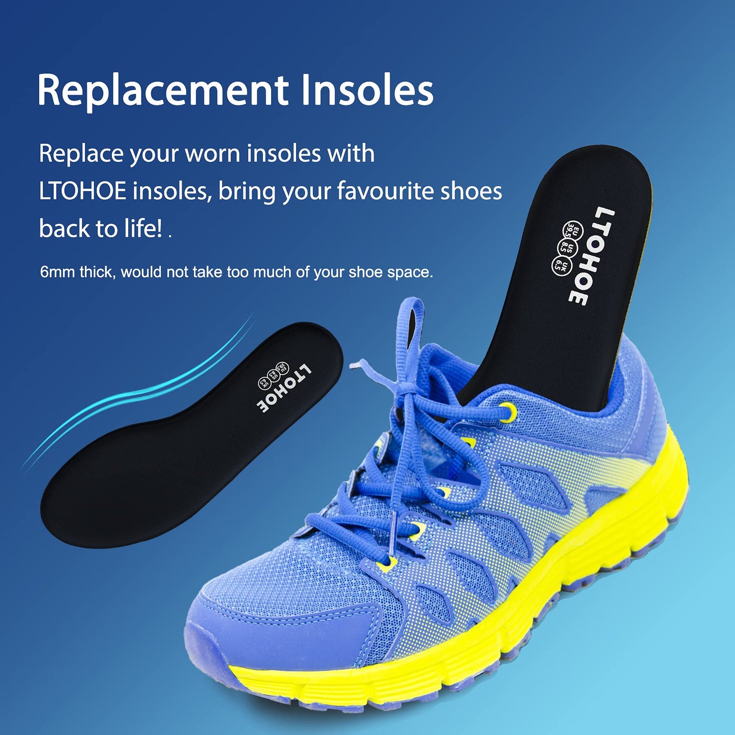 Memory Foam Insoles for Women, Replacement Shoe Inserts for Work Boot, Running Shoes, Hiking Shoes, Sneaker, Cushion Shoe Insoles Shock Absorbing for Foot Pain Relief, Comfort Inner Soles Black US 8