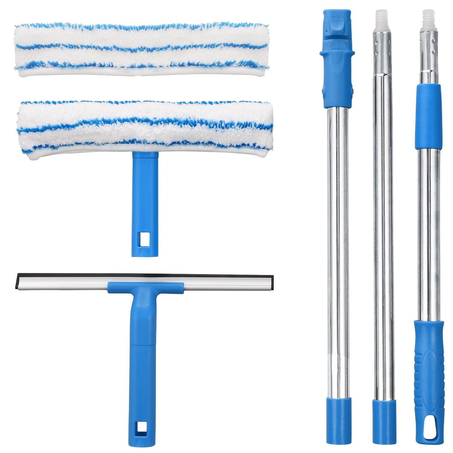 Mitclear Window Cleaner with Long Handle(57IN), Glass Cleaning Tools with Silicone Squeegee & Microfiber Scrubber, Window Cleaning Kit for Shower Glass Mirror Door Car