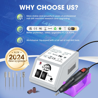 LAVAED Professional Electric Nail Drill Machine Kit - Low Noise Vibration with 156pcs Sanding Bands for Acrylic Nail Drill, Gel Art Remover, Polisher, Manicure, Pedicure