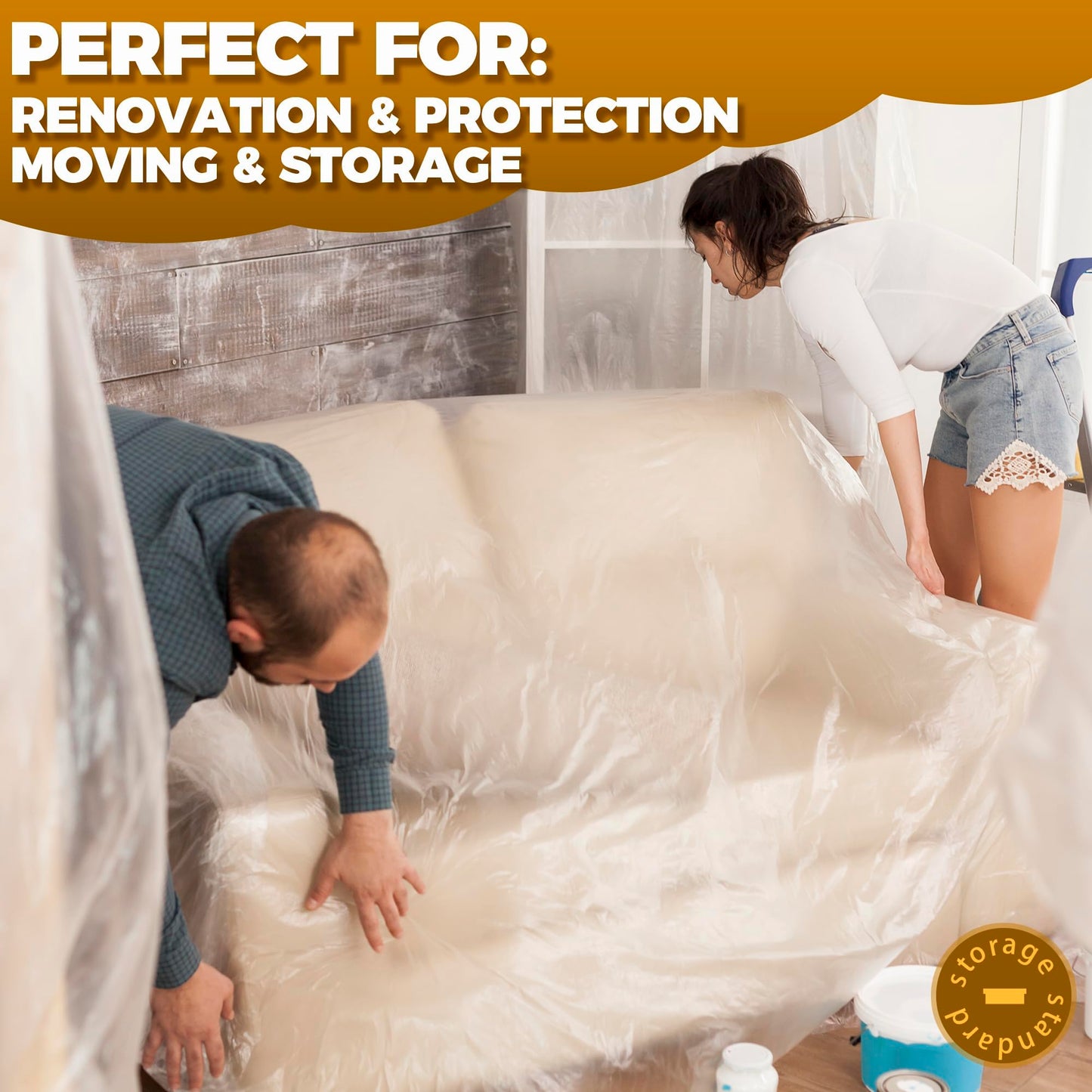 Plastic Furniture Covers for Moving - Heavy-Duty Loveseat Cover for Love Seat, Bench and Large Items, Clear Bags for Renovation, Wrap or Storage - Extra Large Bag Open Size 68 x 42 x 62 Inch