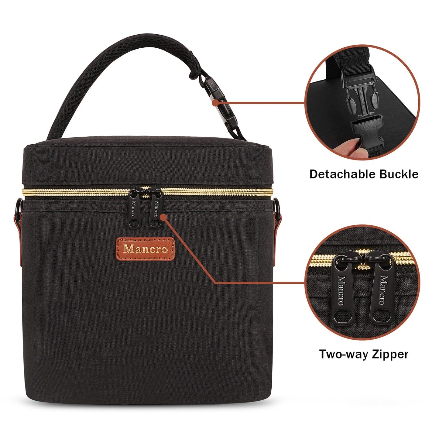 Mancro Breastmilk Cooler Bag with Ice Pack, Fits 6 Baby Bottles Up to 9 Ounce Insulated Baby Bottle Bag, Breast Milk Cooler on The go with Strap, Bottle Storage Bag for Nursing Mom Daycare, Black