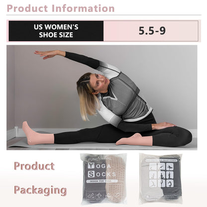 lilisilk 6 Pairs Pilates Socks with Grips for Women-Non-Slip Yoga Socks for Ballet Dance Barefoot Workout Pregnant Crew Socks