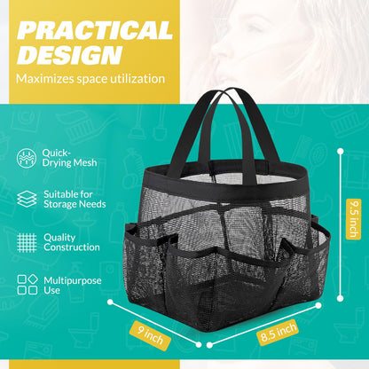 LOYEE Mesh Shower Caddy Portable for College Dorm Room Essentials with 8 Pockets, Shower Bag for Beach, Swimming, Gym, Travel, Bathroom(Black)