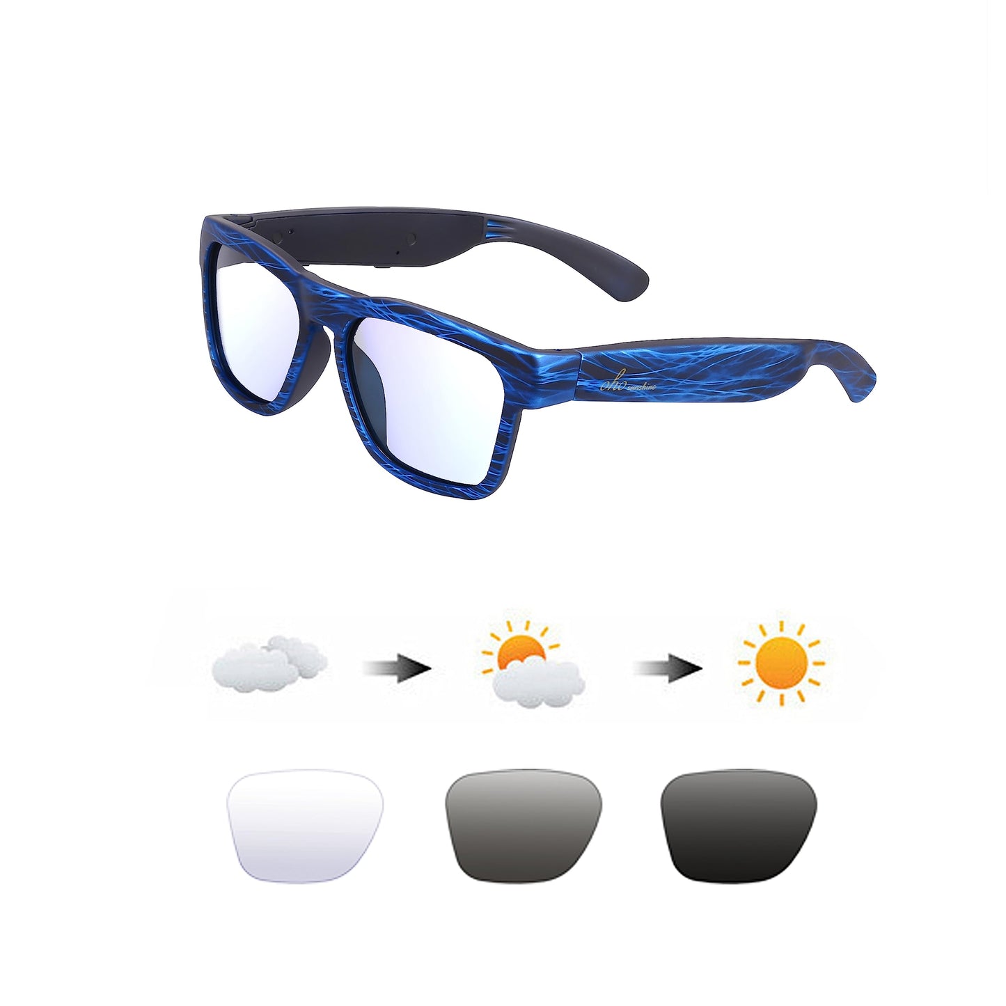 OhO Smart Glasses,Polarized Sunglasses with Bluetooth Speaker,Athletic/Outdoor UV Protection and Voice Control,Unisex(Transitional Blue Light Lens)