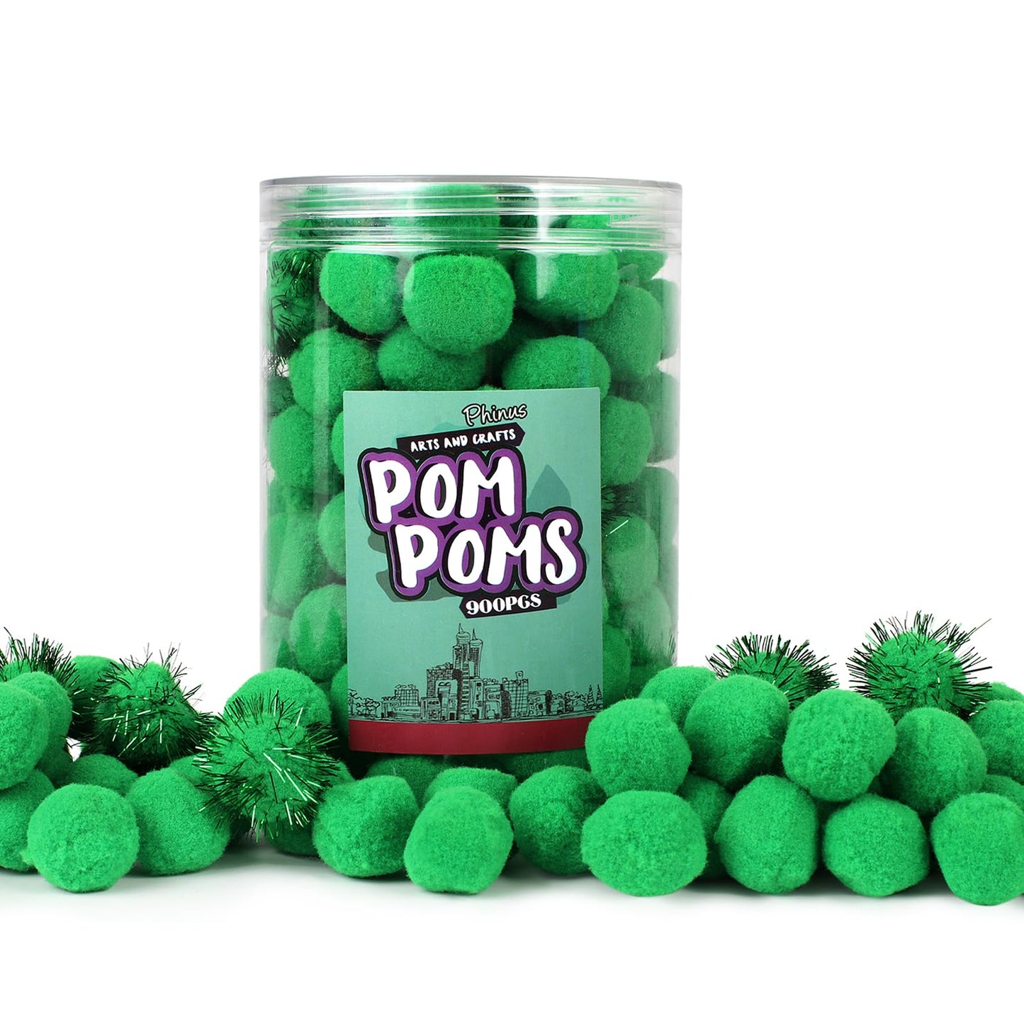 Phinus 200 PCS Pom Poms, 1 Inch Pompoms for Crafts, Soft and Fluffy Craft Pom Poms, Pom Pom Balls, for Arts and Craft Making Decorations (Green)