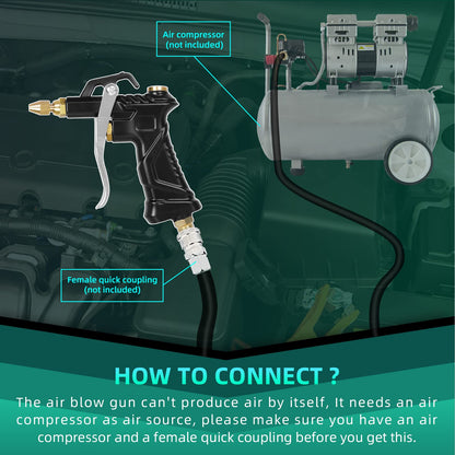 Industrial Air Blow Gun with Brass Adjustable Air Flow Nozzle, Universal hose and 2 Steel Air flow Extension. Pneumatic Air Compressor Accessory Tool Dust Cleaning Air Blower Gun. (2pcs)