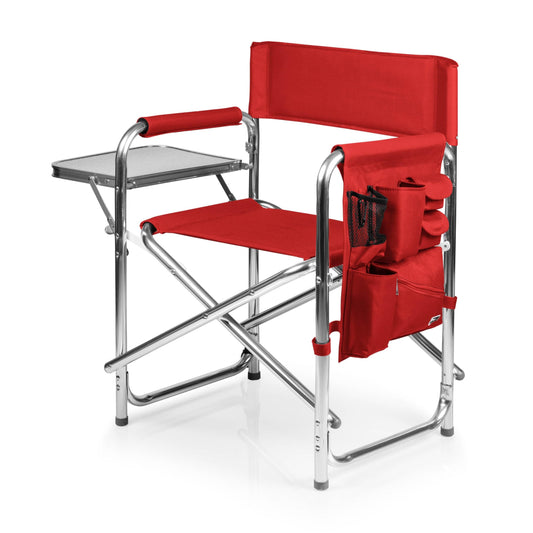 PICNIC TIME Sports Chair with Side Table, Outdoor Foldable Padded Adult Camping Chairs with Cup and Accessory Panel for Lawn, Beach, & Sports Use for Adults, up to 300-lbs Capacity, (Red)