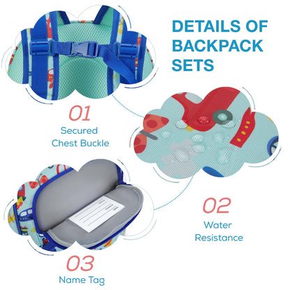 mommore Kids Backpack Set, Lightweight School Backpack for Kids Elementary Car Bookbag for Students with Chest Strap Water Resistant,3pcs blue