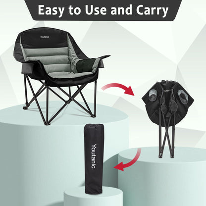 Youtanic Oversized Camping Chair, Portable Folding Camping Chairs with Side Pocket, Cup Holder and Carry Bag, Heavy Duty Outdoor Camping Chairs for Adults, Fishing, Sports, Trip, up to 400lbs, Style 4