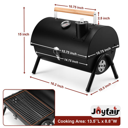 Joyfair Portable Charcoal Grill with Thermometer, Small Tabletop Barbecue Grill for Outdoor Camping Backyard Party BBQ Cooking, Extra Thick Steel & Heavy Duty, Innovative Design & Easy Assembly