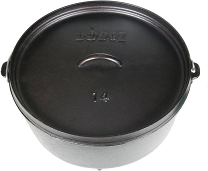 Lodge 10 Quart Pre-Seasoned Cast Iron Camp Dutch Oven with Lid - Dual Handles - Use in the Oven, on the Stove, on the Grill or over the Campfire - Black