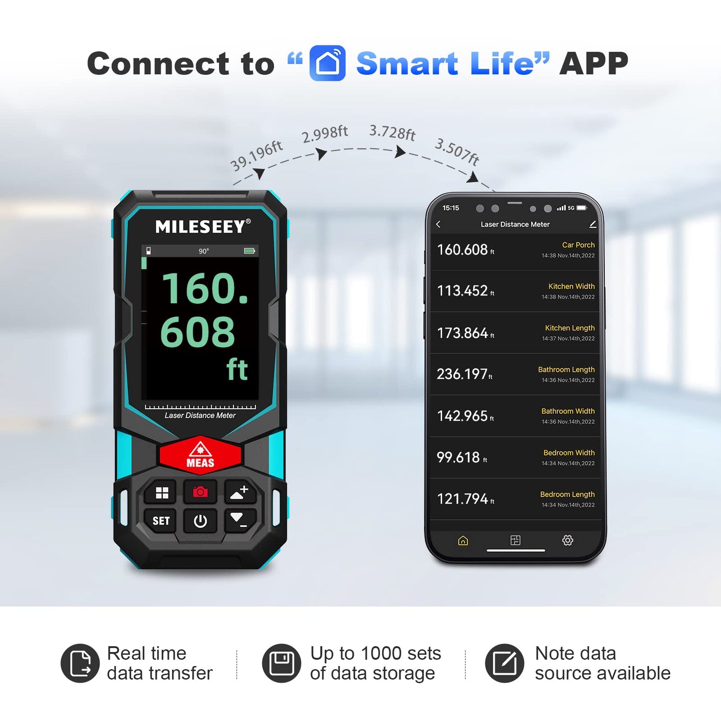 Laser Measure, MiLESEEY 330Ft Laser Distance Meter, Rechargeable Multifunctional Laser Measurement Tool with Pointfinder Camera,P2P Technology, Perfect for Outdoor Long-Range Measuring
