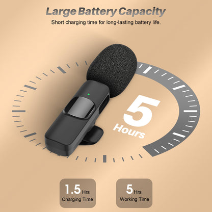 2 in 1 Wireless Lavalier Microphone for iPhone iPad and Android Phone, Plug and Play Laple Mics with Noise Reduction, 65FT Range, Real-Time Sync Microphone for Video Recording, Streaming, Interviews