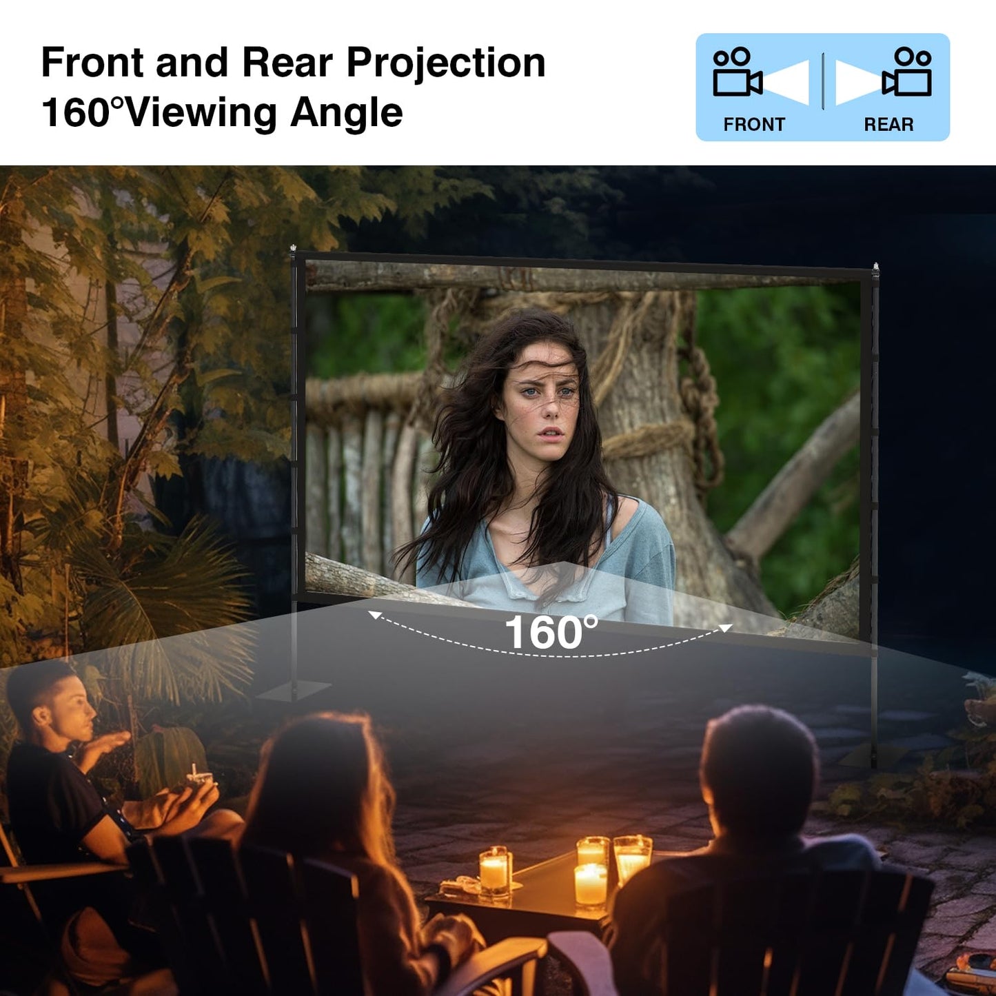 Outdoor Projector Screen with Stand - 100 Inch Portable Projector Screen Indoor and Outdoor Projector Screens 16:9 5K HD Wrinkle Free Lightweight Movie Screen with Carry Bag,Enioy Movie Nights