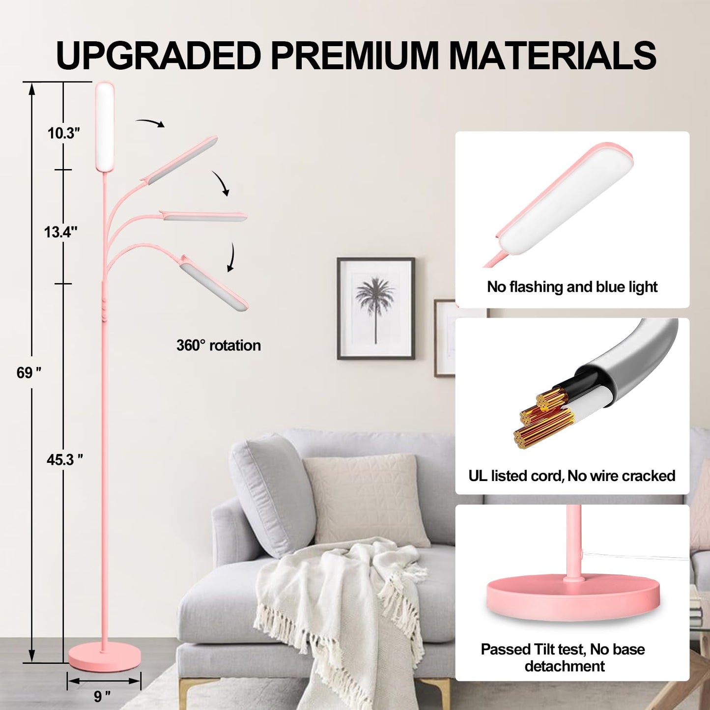 marctronic Pink LED Floor Lamp, 18W 1800LM Bright Floor Lamp with Remote & Works with Smart Plug, Dimmable Timing Eye Caring Reading Light Modern Standing Floor Lamp for Living Room Bedroom Office