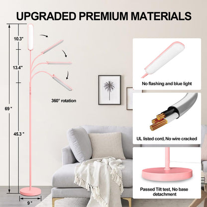 marctronic Pink LED Floor Lamp, 18W 1800LM Bright Floor Lamp with Remote & Works with Smart Plug, Dimmable Timing Eye Caring Reading Light Modern Standing Floor Lamp for Living Room Bedroom Office