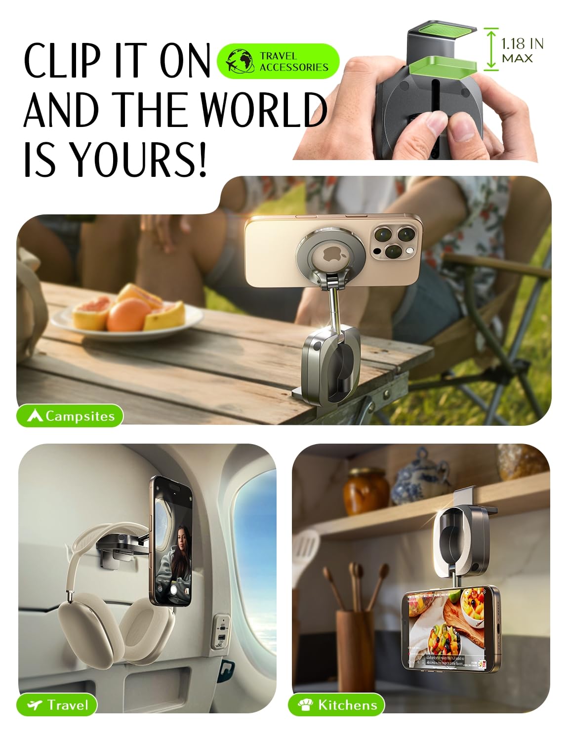 LISEN Airplane Gadgets Travel Europe Vacation Essentials Phone Holder Long Flight Must Have Toddler Mini Travels Essentials Kids Women for iPhone 17 MagSafe Travel Accessories Cruise Essentials