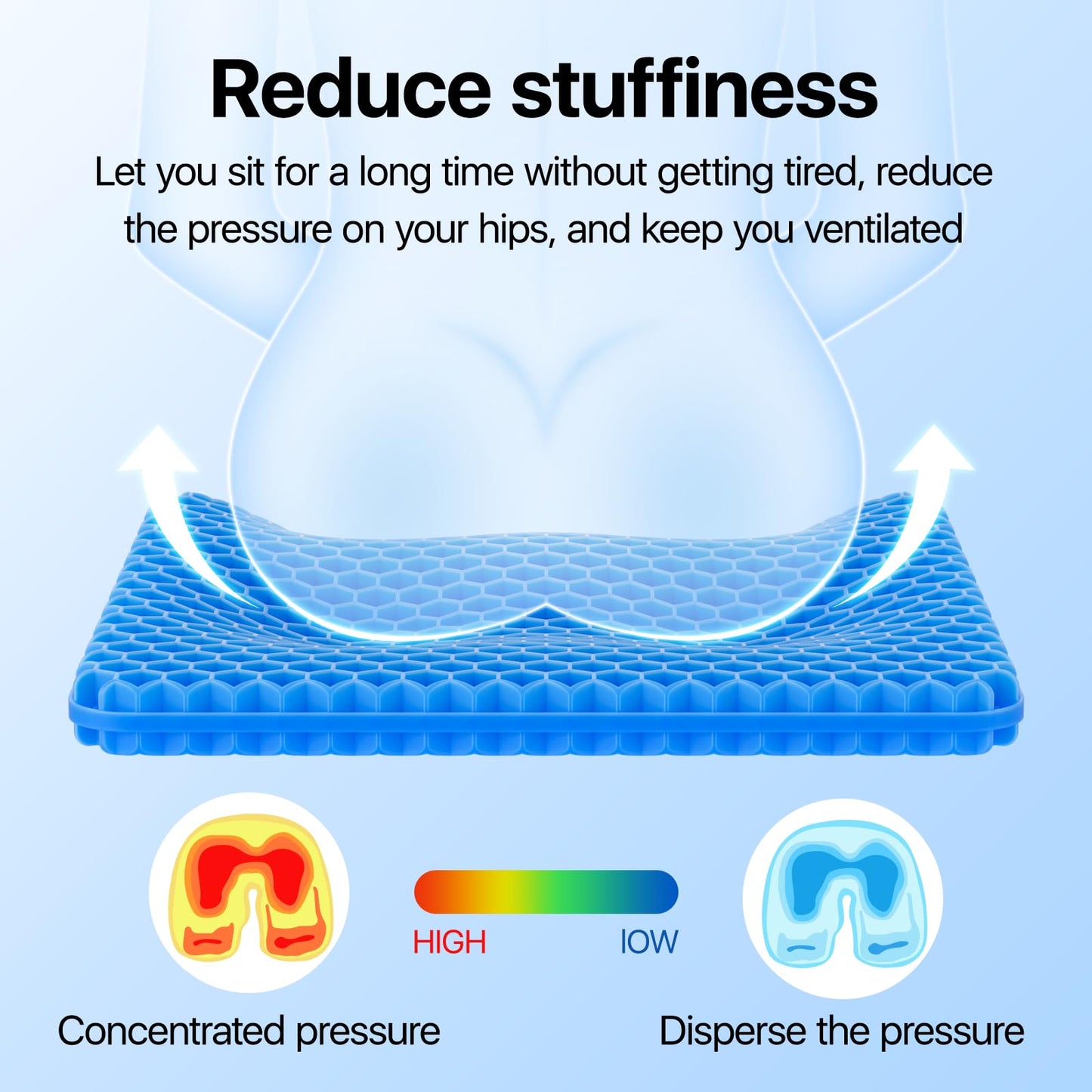 Gel Seat Cushion, Cooling seat Cushion (Super Large & Thick), Breathable Honeycomb Design Absorbs Pressure Points Seat Cushion, Gel Cushion for Office Chair, Home Car seat Cushion for Wheelchair