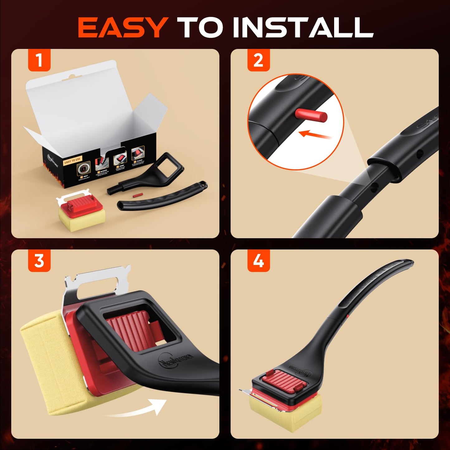 NEWKITCHEN Grill Brush Bristle-Free Steam Cleaning, BBQ Brush Replaceable Heat-Resistant Kevlar Head with Grill Scraper Safe Barbecue Grill Cleaner