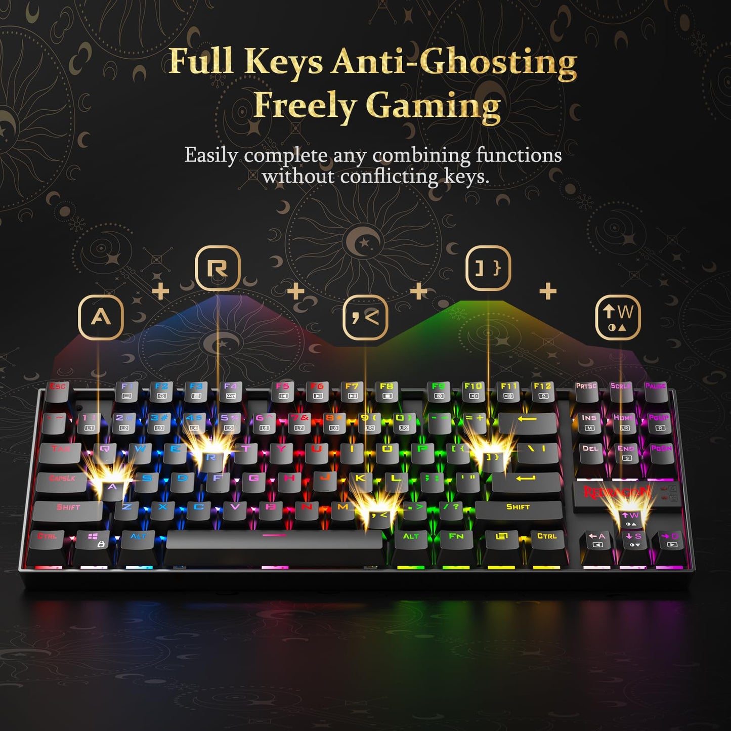 Redragon K552 Mechanical Gaming Keyboard, 87-Key Compact, LED Gaming Keyboard with Red Switches, Anti-Ghosting, Metal Frame for PC Gaming & Typing, Beginner-Friendly (Black)