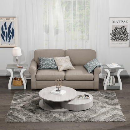 FROMJBEST End Tables Living Room, Grey End Table with Charging Station, Grey Side Table, Nightstand for Bedroom, 3 Tier End Table with Storage Shelf for Living Room