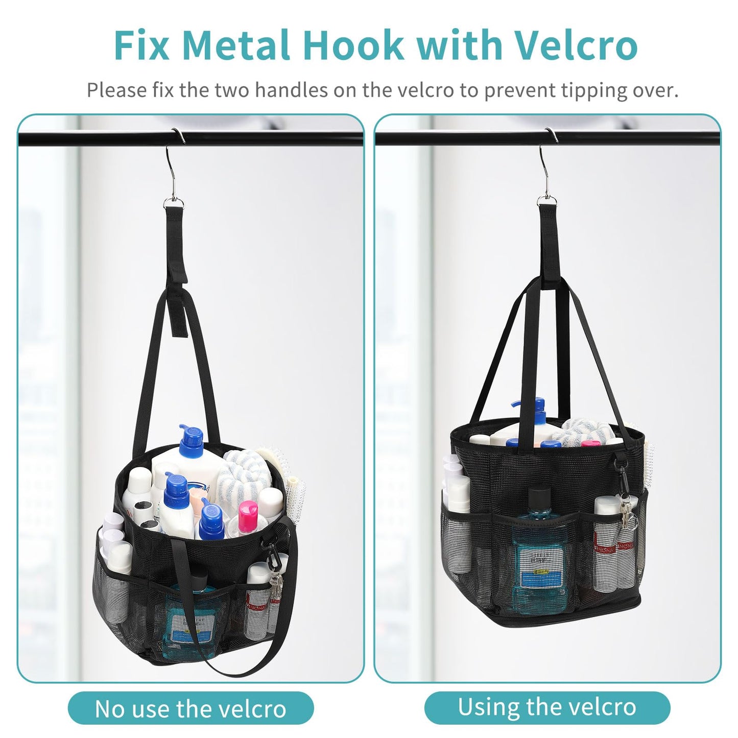 Mesh Shower Caddy Portable for College Dorm Room Essentials, Shower Tote Bag with Hanging Hook and Drawstring, Quick Dry Toiletry Bag with 6 Pockets for Bathroom, Swimming, Gym, Camping, Beach, Travel