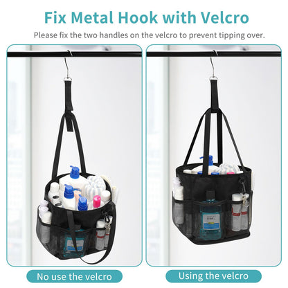 Mesh Shower Caddy Portable for College Dorm Room Essentials, Shower Tote Bag with Hanging Hook and Drawstring, Quick Dry Toiletry Bag with 6 Pockets for Bathroom, Swimming, Gym, Camping, Beach, Travel