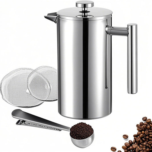Meelio Small French Press 350ml, Double-Wall Insulated French Press Coffee Press Stainless Steel for travel camping, Single Cup Pour Over Coffee Maker (1 cup, 12 OZ)