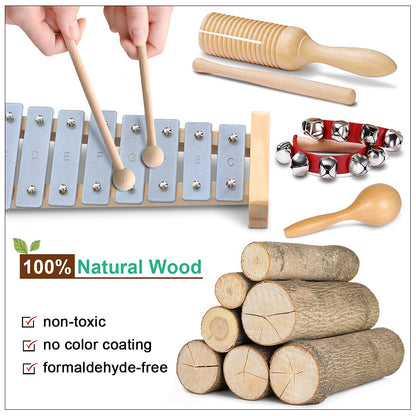 LOOIKOOS Toddler Musical Instruments International Natural Wooden Music Set for Toddlers and Kids - Eco Friendly Preschool Educational Musical Toys with Storage Bag