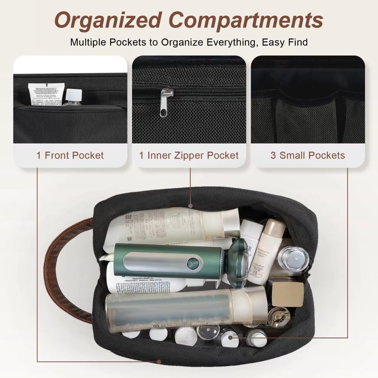 Ezday Travel Toiletry Bag for Men, Hanging Toiletry Organizer, Water Resistant Shaving Kit with Large Capacity for Travel Accessories (Black, Medium)