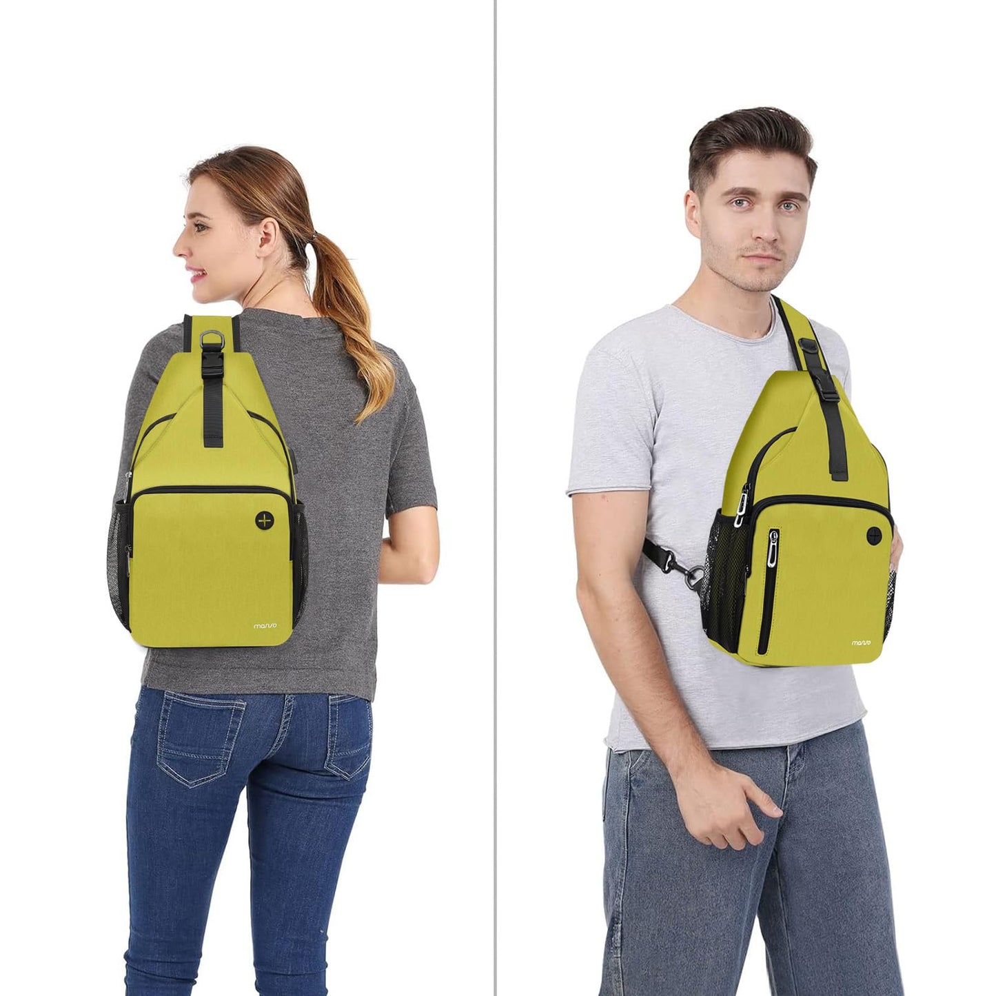MOSISO Sling Backpack Bag, Crossbody Shoulder Bag Travel Hiking Daypack Chest Bag with Front Square Pocket&USB Charging Port, Yellow