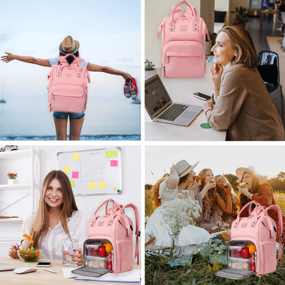 MAQTOIZ Women's Insulated Laptop Backpack Lunch Cooler Bookbag with USB Port for Women (15.6/14/13 Inch Laptop), Gift For Her