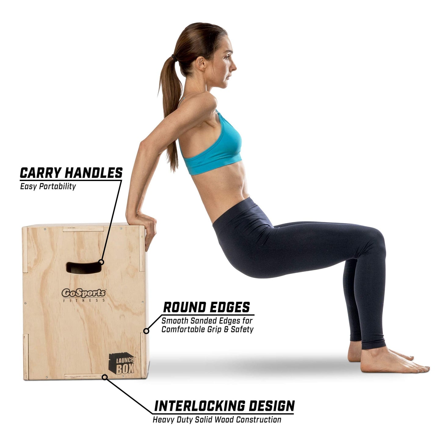 GoSports Fitness Launch Box 3-in-1 Adjustable Height Wood Plyo Jump Box for Exercises of All Skill Levels - Standard