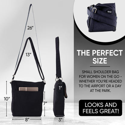 Peak Gear Crossbody Travel Purse with RFID Blocking Pocket and Lifetime Recovery Service. Versatile and Stylish Nylon Shoulder Bag | Black