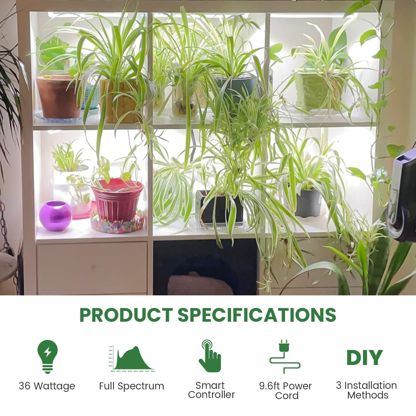 Kullsinss LED Plant Grow Light Strip, 36W 360 LEDs Grow Lights for Indoor Plants Full Spectrum with 6/12/16H Timer, 660nm/3000K/6000K Sunlike Grow Lamp for Seeds Starting Hydroponics Succulents