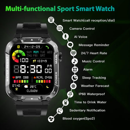 Military Smart Watch for Men with Call Function,Fitness Smartwatch for Android Phones and iPhone,Waterproof Fitness Tracker with Blood Oxygen/Heart Rate/Sleep/100+ Sport Modes, Watches for Men