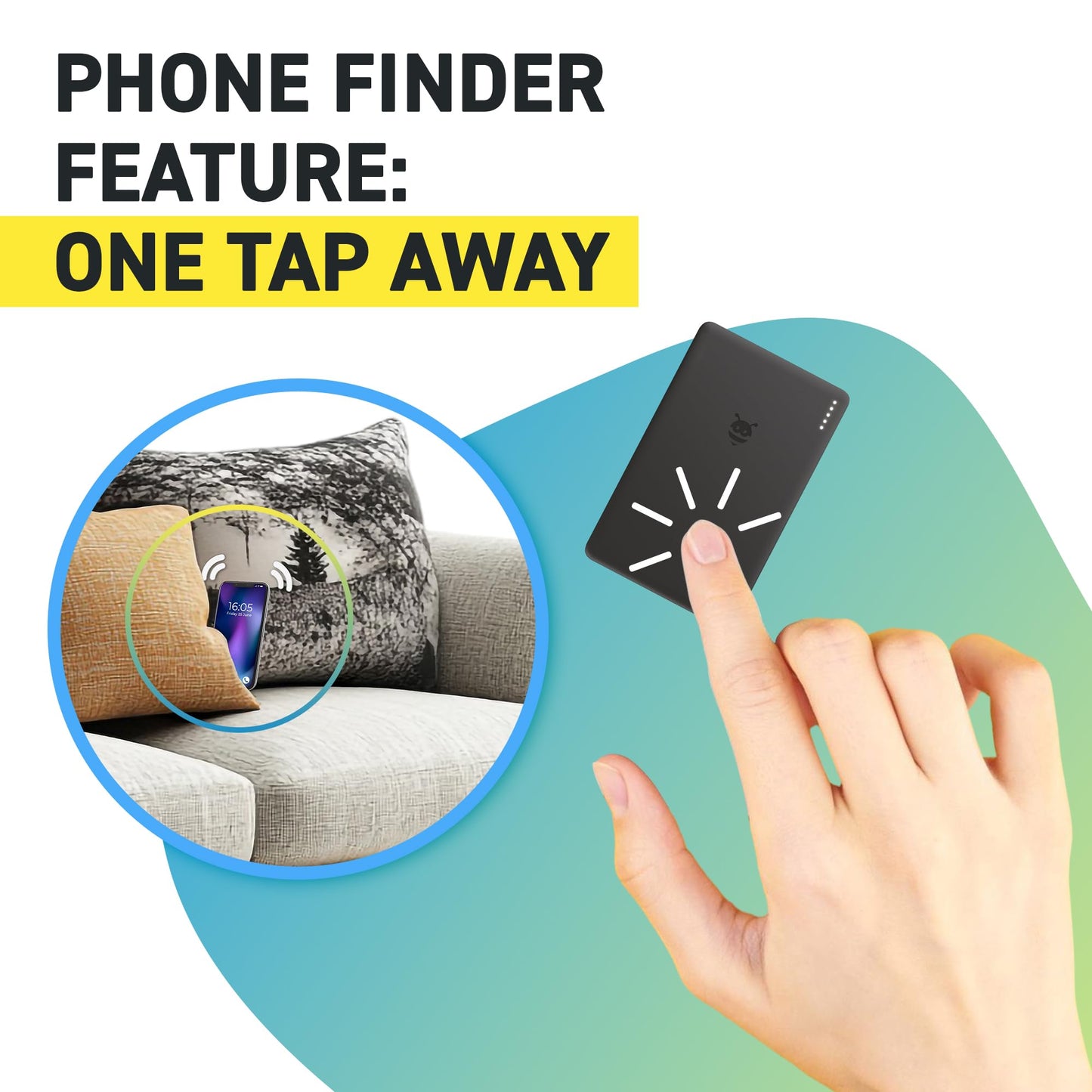 Pebblebee Tracker Card Universal - Rechargeable Slim Item Tracker | Alternative to Air Tag & Android Trackers | 18-Month Battery Life | Works with Both Android & iOS Find My Apps | LED & Sound Alerts