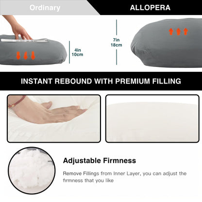 ALLOPERA Pregnancy Pillow, Full Body 57 Inch Maternity Pillow with Removable Washable Cover - Sleep Support for Legs, Back, Neck, Shoulder, HIPS, Belly for Pregnent Women, Black Grey Velvet Cover