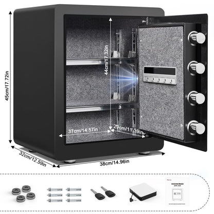 Kavey 2.0 Cub Biometric Safe Box, Fingerprint Safe with Backlit Touch Screen Keypad and Dual Alarm System, Steel Security Lock Box With Mute Function and LED Light, 12.59"D x 14.96"W x 17.72"H