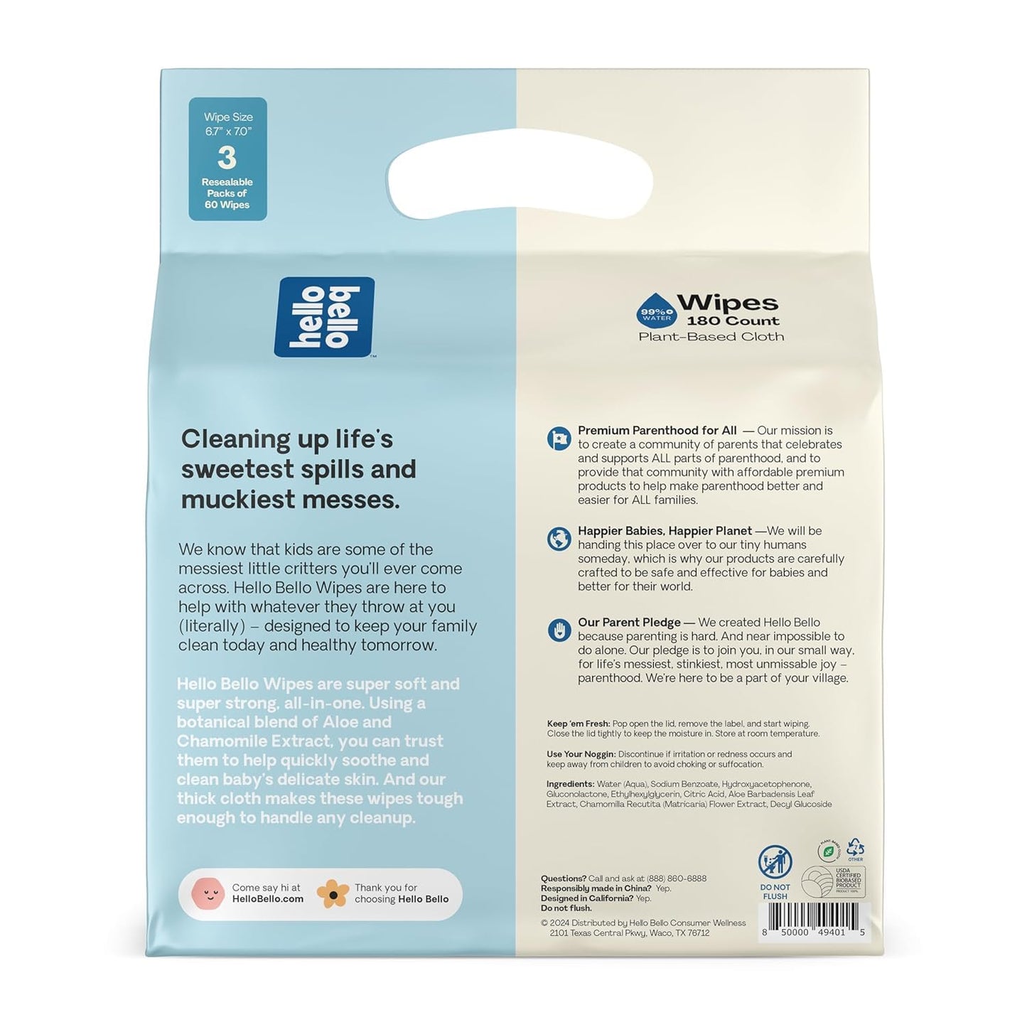 Hello Bello Extra Gentle Unscented Baby Wipes, Plant Based, Made with 99% Water and Aloe for Babies and Kids, 720 Count