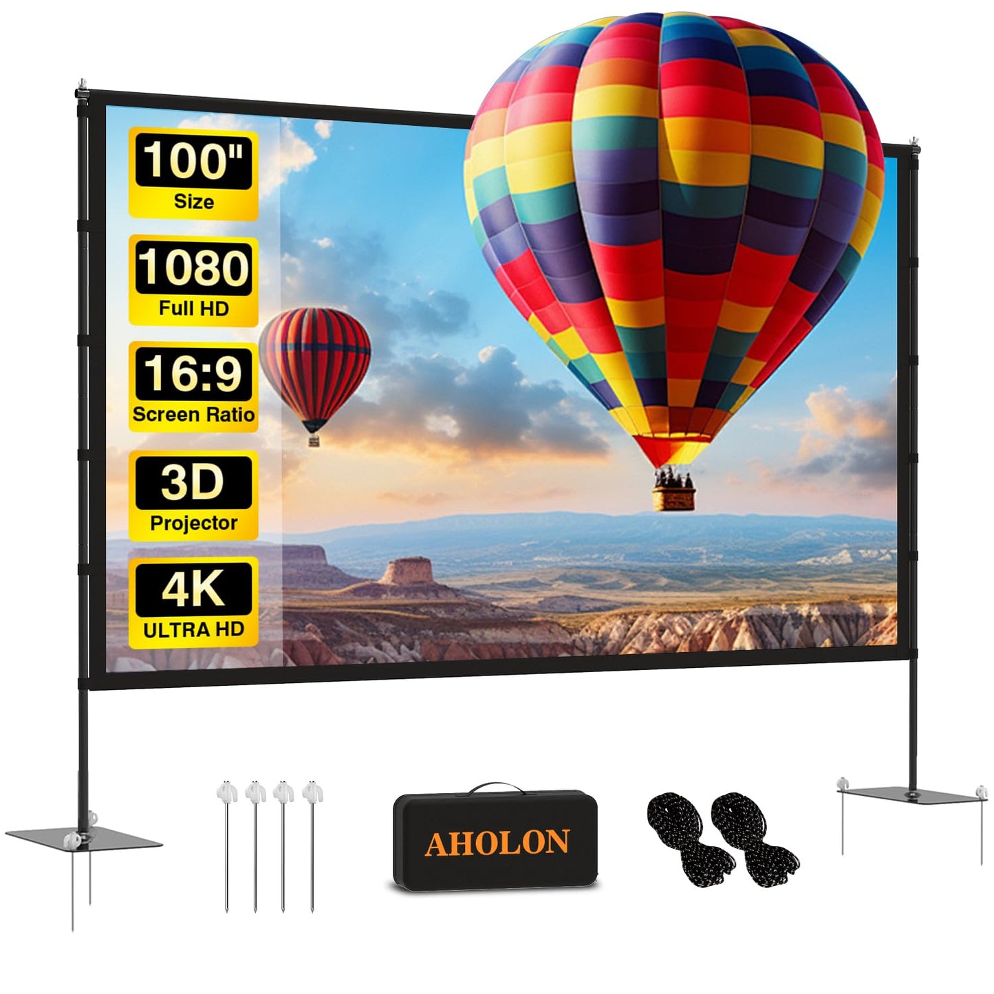 Outdoor Projector Screen with Stand - 100 Inch Portable Projector Screen Indoor and Outdoor Projector Screens 16:9 5K HD Wrinkle Free Lightweight Movie Screen with Carry Bag,Enioy Movie Nights