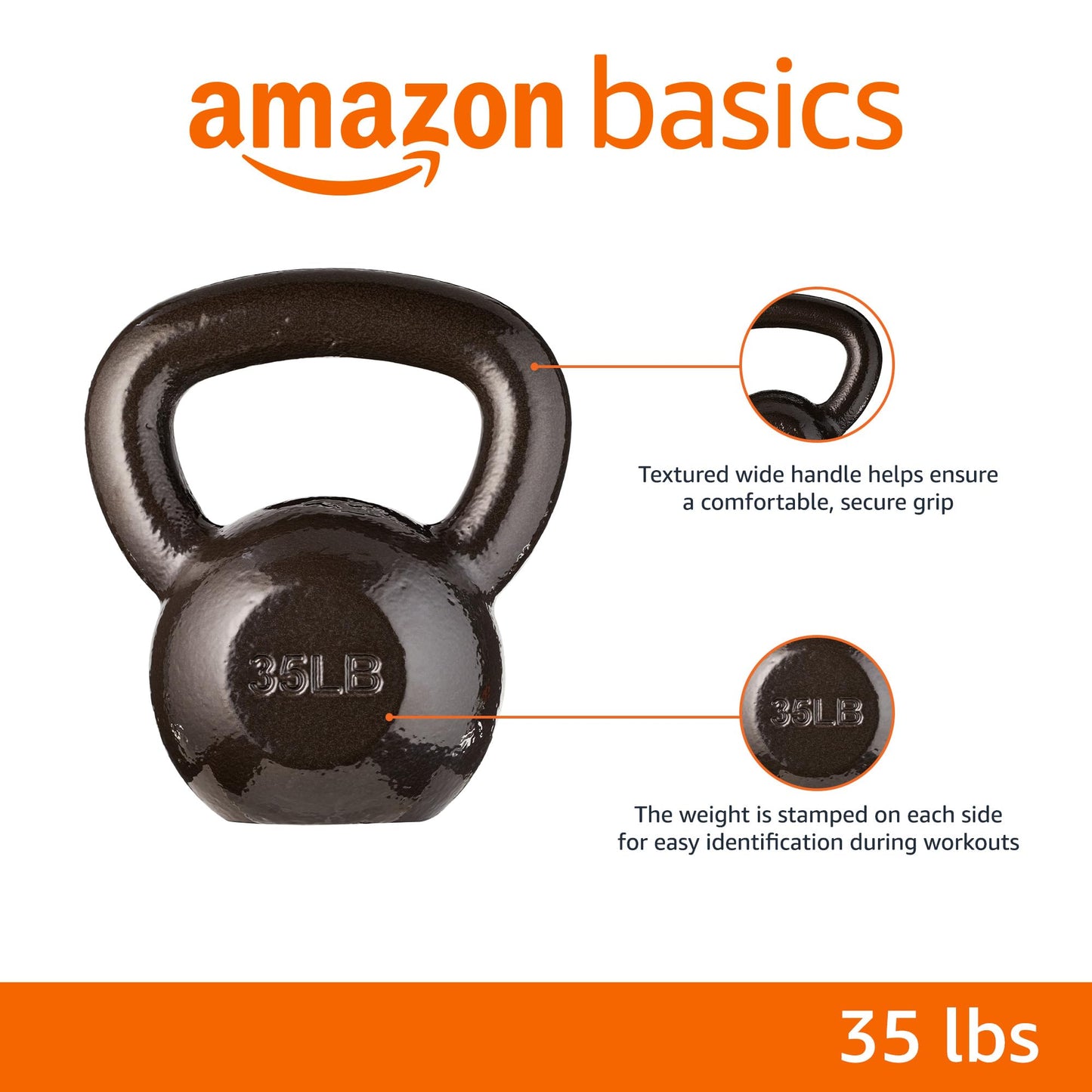 Amazon Basics Cast Iron Kettlebell, 35 pound, Black
