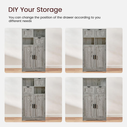 Iwell Storage Cabinet with 2 Drawers & 2 Adjustable Shelves, Kitchen Cabinet, Cupboard, for Living Room, Kitchen, Entryway, Home Office, Grey