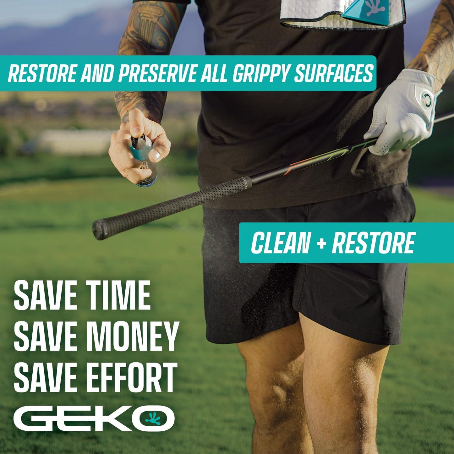Geko 2 in 1 Grip Restore and Cleaner - #1 Sport Cleaner Formulated for Grip - Grip Spray for Golf, Football, Baseball, Basketball, Soccer, Tennis, Pickleball, Volleyball - Removes Dirt And Oil