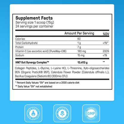 Happy Mammoth Complete Gut Repair Probiotic, Prebiotic, Fiber & Collagen Supplement for Gut Health, Digestion, Healthy Gut Microbiome, Reduces Constipation & Bloating 24 Servings, Vanilla Flavor