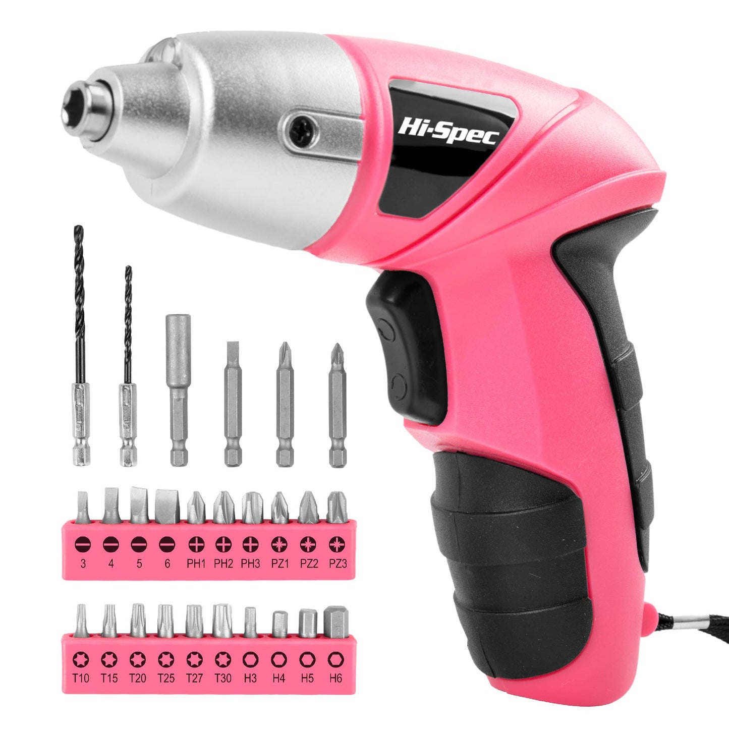 Hi-Spec Electric Screwdriver 27pc 3.6V Pink USB Small Power Screwdriver Set. Cordless & Rechargeable with Driver Bit Set