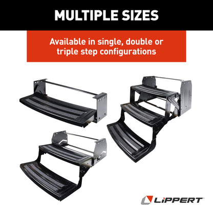 Lippert Components Radius 24" Single Manual RV Step Assembly, 300 lbs. Anti-Slip Steps, Compact One-Hand Expand or Collapse, Black Powder Coat, Travel Trailers, 5th Wheels, Campers - 432678