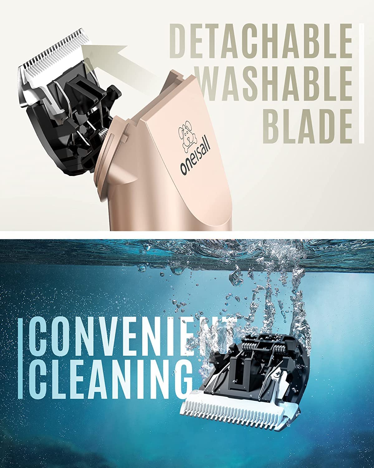 oneisall Dog Clipper Low Noise, Dog Grooming Kit with Rechargeable, Dog Shaver Cordless Electric Quiet Hair Clipper Set for Dog Cats Pets（Gold）